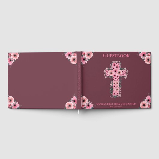 Chic First Heilige Commune Pink Flower Cross Girl Gastenboek (Volledig)