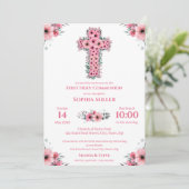 Chic First Heilige Communist Girl Pink Flower Cros Kaart (Staand voorkant)