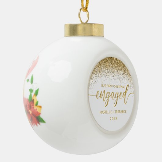 Chic First Kerstmis - Gold Glitter Script Keramische Bal Ornament (Links)