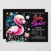 Chic Flamingo Baby shower Kaart (Voorkant / Achterkant)
