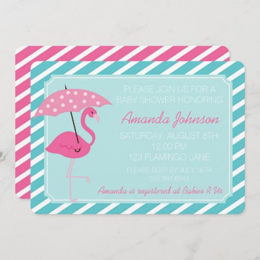 Chic Flamingo Baby shower Uitnodiging (Voorkant / Achterkant)
