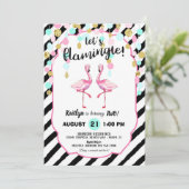 Chic Flamingo Stripe en Confetti Verjaardag Kaart (Staand voorkant)