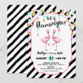 Chic Flamingo Stripe en Confetti Verjaardag Kaart (Voorkant / Achterkant)