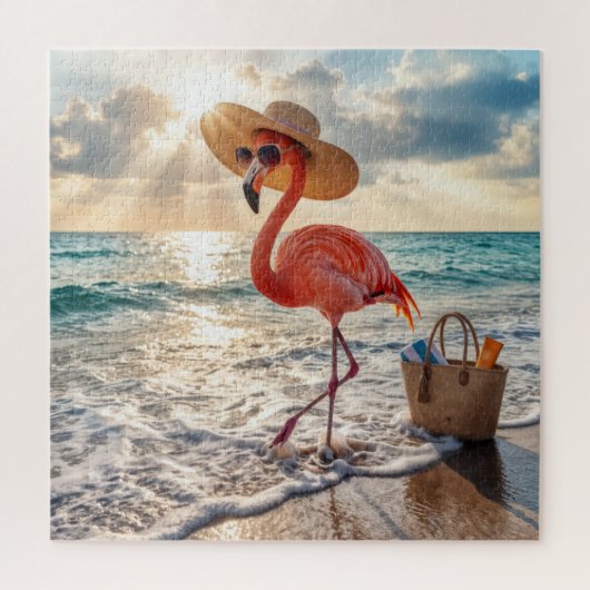 Chic Flamingo with Sun Hat and Sunglasses Legpuzzel (Verticaal)
