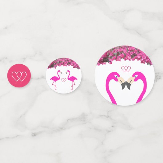 Chic flamingos, harten en tropische bloemen bruilo confetti (Voorkanten)