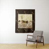 Chic Flapper Lady Gold Floral Lace en Brown Wandkleed (In situ)