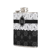Chic flesje met zwart-wit kanten monogram heupfles (Links)