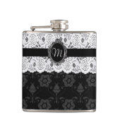 Chic flesje met zwart-wit kanten monogram heupfles (Voorkant)