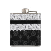 Chic flesje met zwart-wit kanten monogram heupfles (Achterkant)