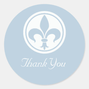Chic Fleur De Lis Dank je Stickers, blauw Ronde Sticker