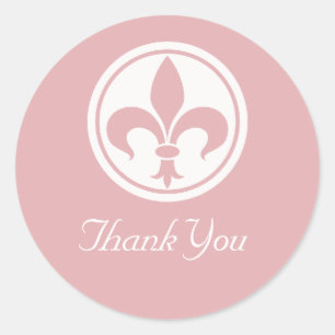 Chic Fleur De Lis Dank u Stickers, Roze Ronde Sticker