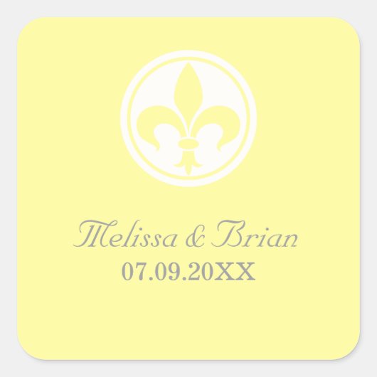 Chic Fleur De Lis-Stickers, geel Vierkante Sticker (Voorkant)