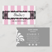Chic Fleur de Lis & Stripes in zacht roze Visitekaartje (Voorkant / Achterkant)