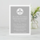 Chic Fleur De Lis Wedding Invite, grijs Kaart (Staand voorkant)