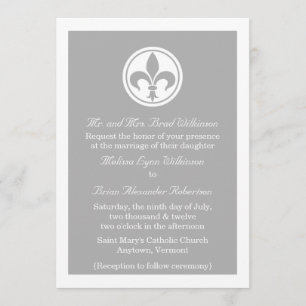 Chic Fleur De Lis Wedding Invite, grijs Kaart