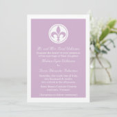Chic Fleur De Lis Wedding Invite, Lila Kaart (Staand voorkant)