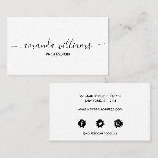 Chic Floating Script Calligraphy social media Visitekaartje (Voorkant / Achterkant)