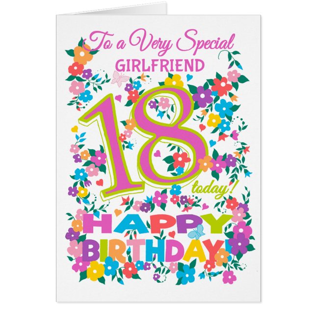 Chic Floral 18e Verjaardag voor Vriendin (Voorkant)