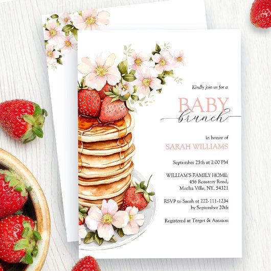 Chic Floral Aardbei Pannenkoek Baby shower Brunch Kaart