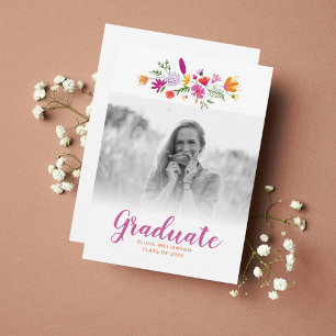 Chic Floral Afstuderen Foto Graduation Party Kaart