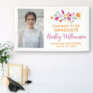  Chic Floral Afstuderen Foto Graduation Party Spandoek