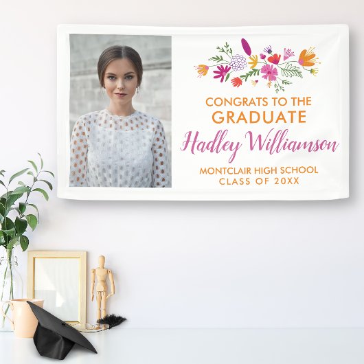  Chic Floral Afstuderen Foto Graduation Party Spandoek