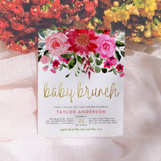 Chic Floral Baby Brunch Baby Girl Baby shower Uitnodiging Briefkaart