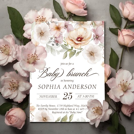 Chic Floral Baby in Bloom Waterverf Baby Brunch Kaart