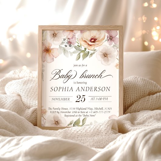 Chic Floral Baby in Bloom Waterverf Baby Brunch Kaart
