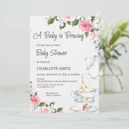 Chic Floral Baby is het Uitnodigen van het Baby sh Kaart (Staand voorkant)