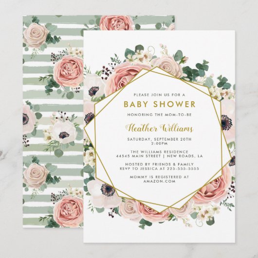 Chic Floral Baby Shower-uitnodigingen Kaart (Voorkant / Achterkant)