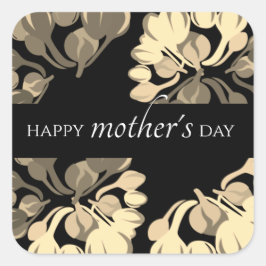 Chic Floral Black en Beige Moederdag Vierkante Sticker