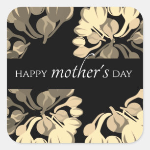 Chic Floral Black en Beige Moederdag Vierkante Sticker