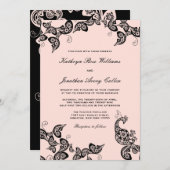  Chic Floral Black Peacock Wedding Invite Kaart (Voorkant / Achterkant)