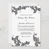 Chic Floral Black Peacock Wedding Invite Kaart (Voorkant)
