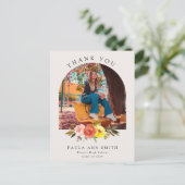 Chic Floral Bloom Arch Foto Afstuderen Dank u Briefkaart (Staand voorkant)