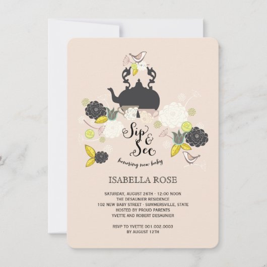 Chic Floral blooms kiep en zie Baby shower Kaart (Voorkant)