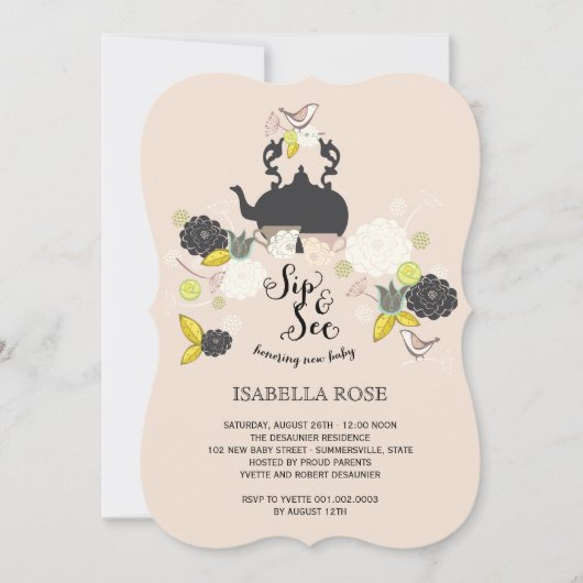 Chic Floral blooms kiep en zie Baby shower Kaart (Voorkant)