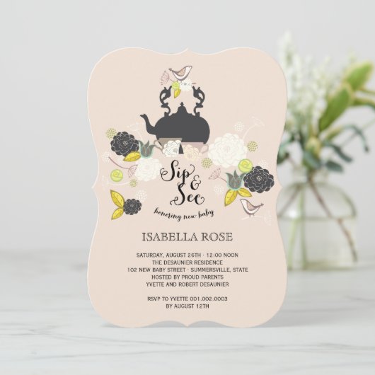 Chic Floral blooms kiep en zie Baby shower Kaart (Staand voorkant)