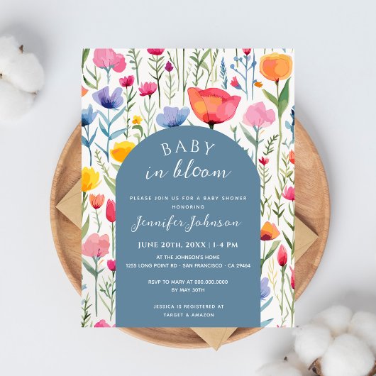 Chic Floral Blue Arch Baby shower Boy Briefkaart
