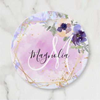 Chic Floral Blue Pink Gold Rainbow Marble Monogram Bedankjes Labels