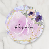 Chic Floral Blue Pink Gold Rainbow Marble Monogram Bedankjes Labels (Achterkant)