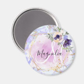 Chic Floral Blue Pink Gold Rainbow Marble Monogram Magneet (Voorkant / Achterkant)