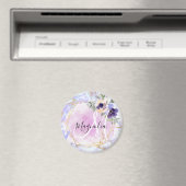 Chic Floral Blue Pink Gold Rainbow Marble Monogram Magneet (Insitu (Vaatwasser))