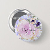 Chic Floral Blue Pink Gold Rainbow Marble Monogram Ronde Button 5,7 Cm (Voorkant /achterkant)