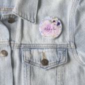 Chic Floral Blue Pink Gold Rainbow Marble Monogram Ronde Button 5,7 Cm (In situ)