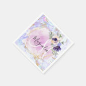 Chic Floral Blue Pink Gold Rainbow Marble Monogram Servet (Hoek)