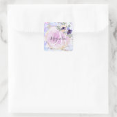 Chic Floral Blue Pink Gold Rainbow Marble Monogram Vierkante Sticker (Tas)