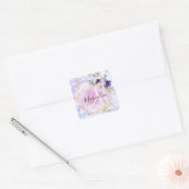 Chic Floral Blue Pink Gold Rainbow Marble Monogram Vierkante Sticker (Envelop)