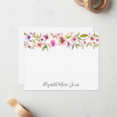 Chic Floral Blush Pink Cherry Blossom Waterverf Notitiekaartje (Voorkant / Achterkant in situ)